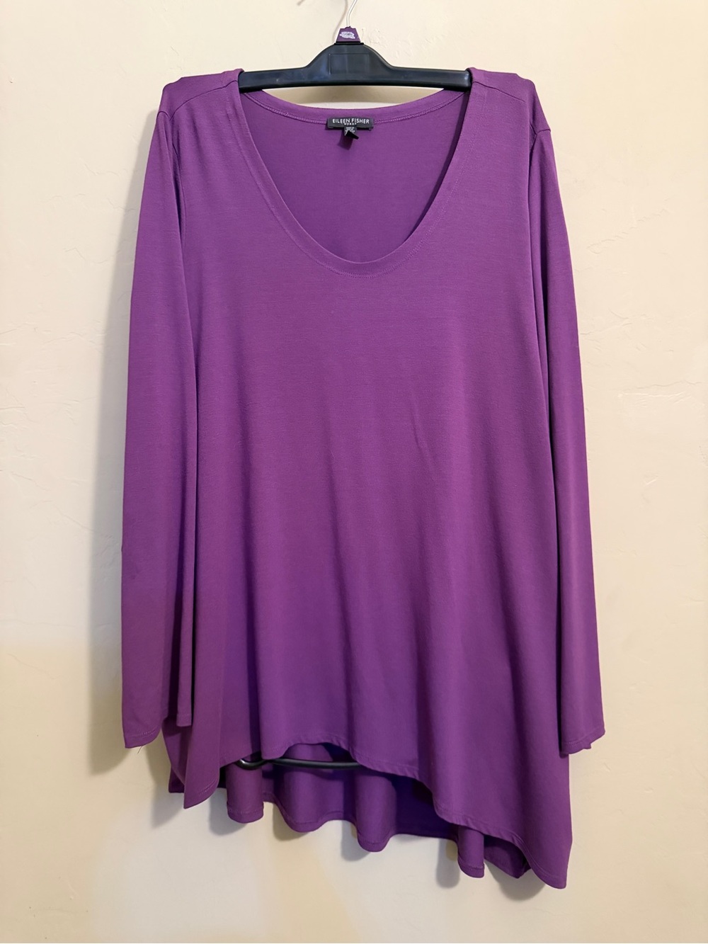 Eileen Fisher Woman 3X Purple Stretch V-Neck Tunic Top Long Sleeve Plus Size